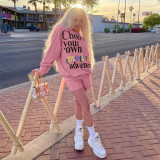 Casual women's effective emotional color letter printing Japanese sweater and trousers suit YJ21097DG