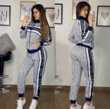 Fashion leisure sports printing printing and dyeing pattern two-piece suit QS074