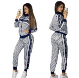 Fashion leisure sports printing printing and dyeing pattern two-piece suit QS074