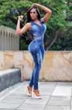 Denim slim slimming jumpsuit with white spray and hole cutout jumpsuit denim trousers JLX6898