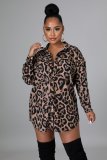 Casual fashion leopard print women's shirt dress SMR10746