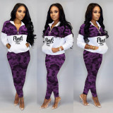 Splicing winter new fashion casual sports suit women's two-piece suit H1729
