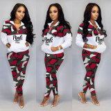 Splicing winter new fashion casual sports suit women's two-piece suit H1729