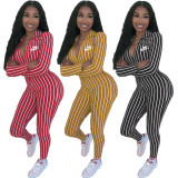 Fashion printed striped sexy invisible zipper jumpsuit Y71128