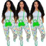 Autumn and winter nightclub trend print bouquet foot pants with pockets QY18032 
