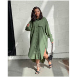 Fashion women's loose fashion army green shirt dress GT9945