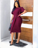 New solid color flying sleeves plus size round neck slim slimming dress C8423
