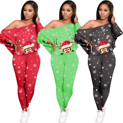Christmas element printing home casual suit LY054