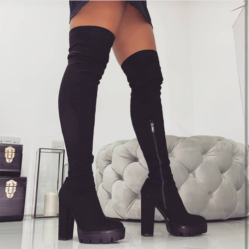 New trendy women's shoes fashion women's boots all-match high-heel warmer over the knee boots S631365665948-2