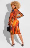 Women's autumn and winter new fashion tie-dye printing long-sleeved dress Z60089