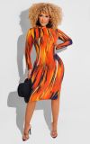 Women's autumn and winter new fashion tie-dye printing long-sleeved dress Z60089