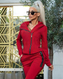 New fashion women's clothing solid color zipper fashion casual sports two-piece suit HM6535