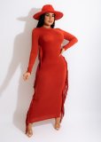 Autumn and winter solid color dress tassel fashion dress HN066