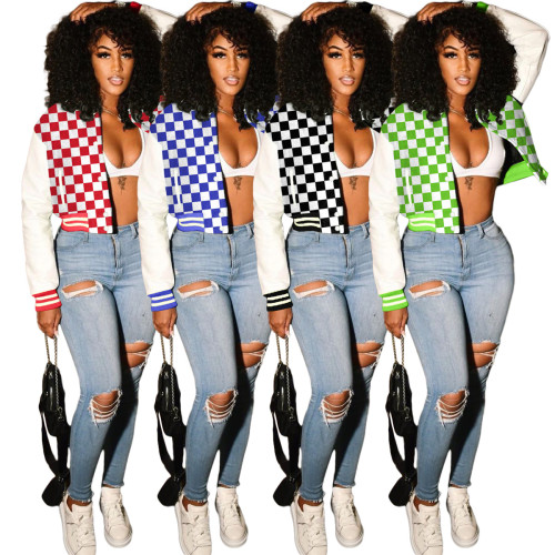 Fashion Button Checker Printed Baseball Jersey Threaded Jacket CH8232