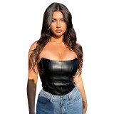 Women's 2021 autumn and winter new stitching solid color sexy sleeveless slim-fit zipper tube top M21TP625