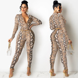 Fashion digital printing V-neck long-sleeved trousers two-piece female without belt C5296