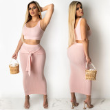 Fashion new casual vest solid color tight-fitting hip-length skirt two-piece dress women's clothing C5125