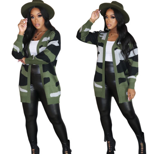 New women's casual camouflage knitted jacket TS1187