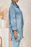 Hot sale ripped hole distressed sexy slim denim jacket long-sleeved dress