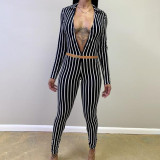 Women's,clothing,autumn,and,winter,new,style,sexy,skinny,striped,V-neck,two-piece,suit