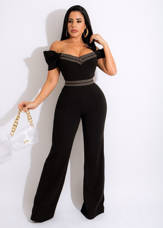 Spring one-neck tube top, puff sleeves, open-stitch decorative jumpsuit women's clothing