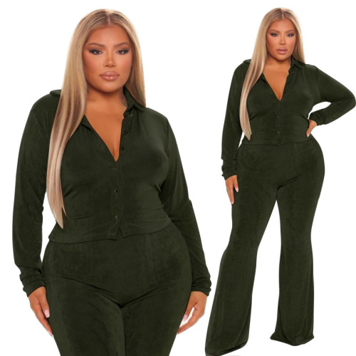 Plus size women's suit autumn and winter new frosted velvet solid color sexy two-piece women's clothing