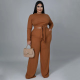 Women's high elastic crater round neck tie, solid color, high waist, thin sexy two-piece suit