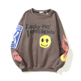 New autumn and winter Kanye Kanye smiley letters foam printing pullover sweater couple round neck jacket