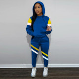Two-piece multicolor stitching hooded sports sweater pull frame suit