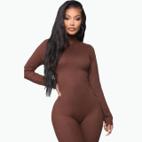 Plus size women's solid color casual sports tight-fitting hip high-elastic jumpsuit