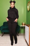 Winter new solid color thick hooded sweater suit