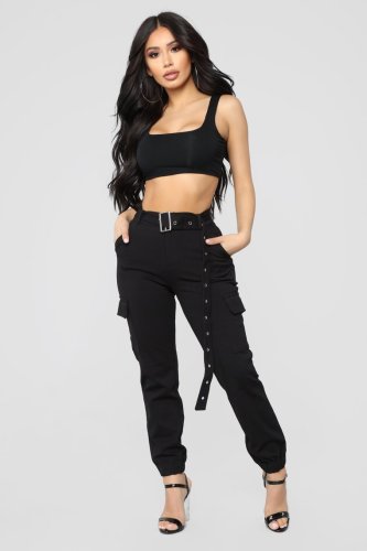 Women's casual pants, solid color with belt and feet pants overalls