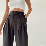 Temperament bandage wide-leg pants women's autumn and winter new style commuter mopping wide-leg pants