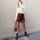 Textured small split leather short skirt female high waist street sexy slim casual leather skirt