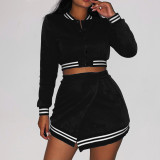 Winter new solid color baseball uniform suit sports leisure long-sleeved half skirt two-piece suit