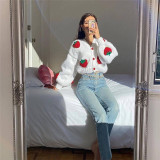 Women's Fashion Design Single-breasted V-neck Knit Cardigan Strawberry Long Sleeve Sweater
