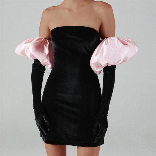 New women's fashion puff sleeve sexy breast-wrapped slim fit hip dress women