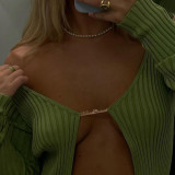 New women's long-sleeved half-open collar fashion cardigan Slim sexy cropped sweater women