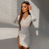New women's fashion long-sleeved sexy hollow stitching slim fit hip dress