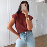 New solid color wool knit sweater sexy temperament high-neck short-sleeved sweater top women