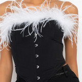 New Women's Fashion Trend Fur Collar Tube Top One Shoulder Single Breasted Slim Vest