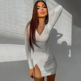 New women's fashion long-sleeved sexy hollow stitching slim fit hip dress