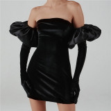 New women's fashion puff sleeve sexy breast-wrapped slim fit hip dress women