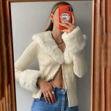 Winter new style long-sleeved blouse sexy furry collar knitted jacket blouse women