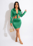 Women's spring new style long-sleeved tie shirt skirt suit