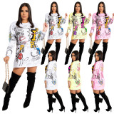 Women's fashion casual graffiti positioning printing dress