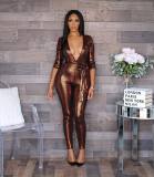 Ladies' Nightclub Sequined V-neck Long Sleeve Jumpsuit