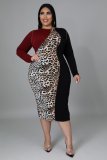 Fat woman plus size women's dress, leopard print, color matching, fat woman dress, three colors