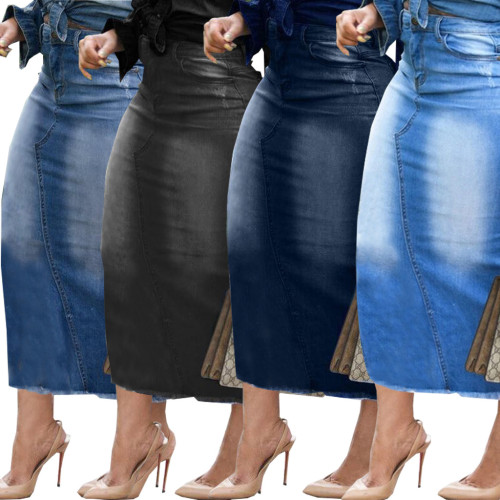 Fashion trend bag hip stretch denim long skirt