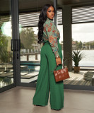 Fashion sexy belted solid color wide leg pants